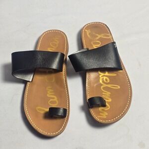 Sam Edelman Gala Black Leather Toe Loop Slide Sandals Womens 9.5 Flat Summer